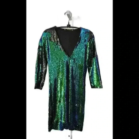 Zara Dresses & Skirts - Zara basic Collection turquoise sequin mini 3/4 sleeve dress